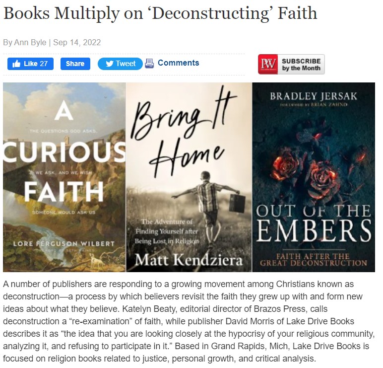 Publishers Weekly Article on Deconstructing Faith