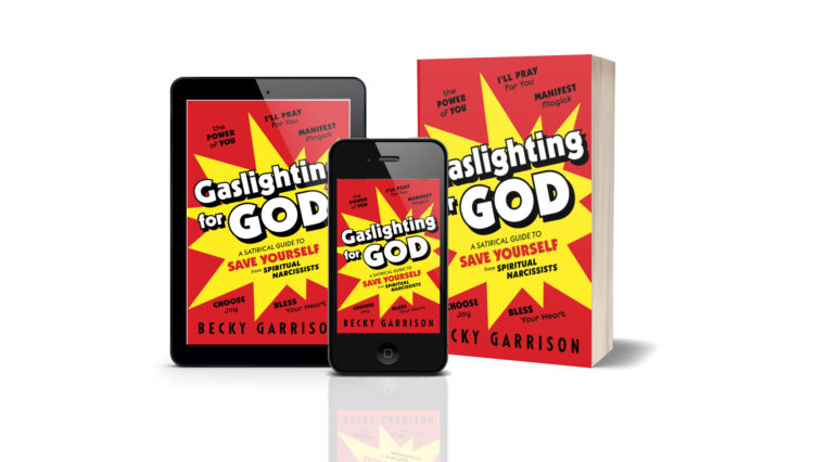 3D multiple image of cover of Gaslighting for God, by Becky Garrison, published by Lake Drive Books